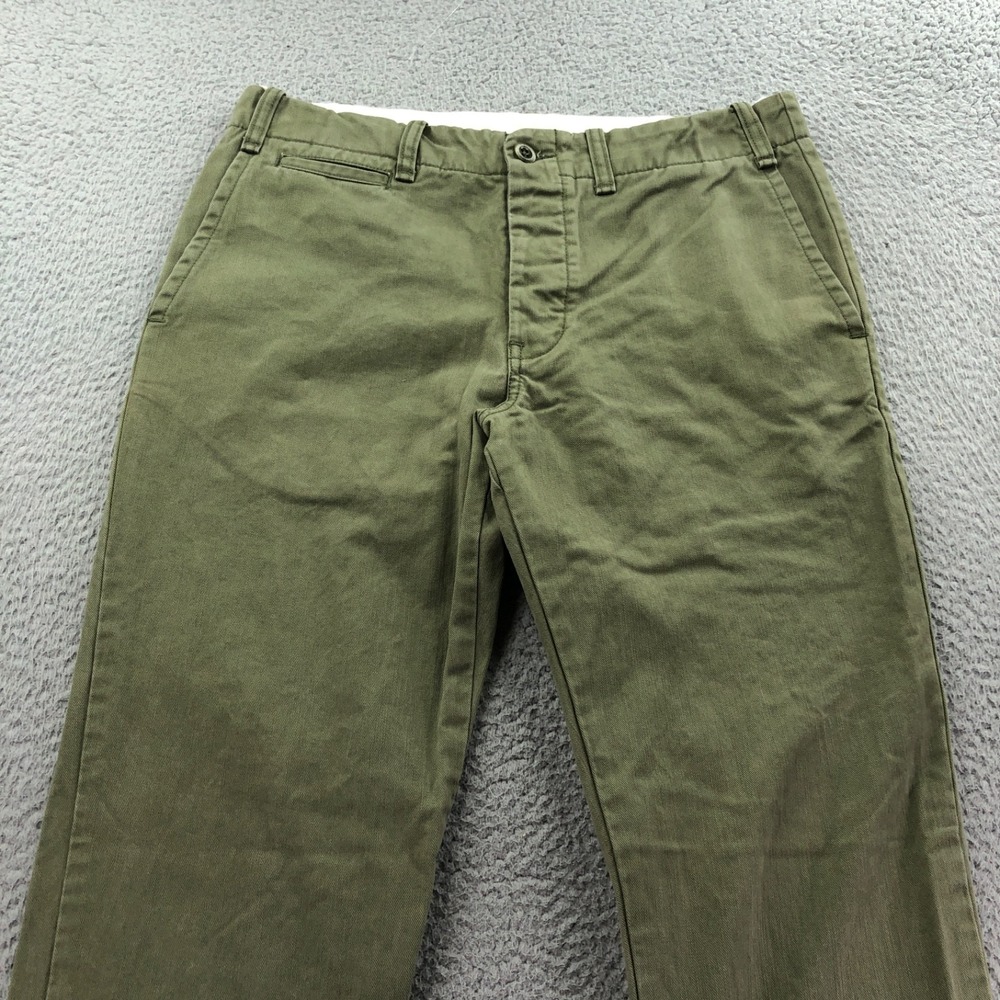 Buck Mason Pants Mens 31x32 Olive Green Officer Slub Twill Military Button Fly